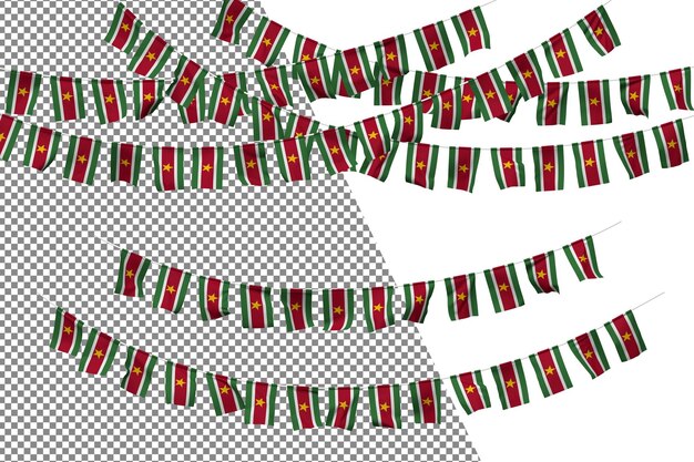 PSD ensemble de décoration de corde de banderoles de drapeau du suriname, petit drapeau de célébration, rendu 3d