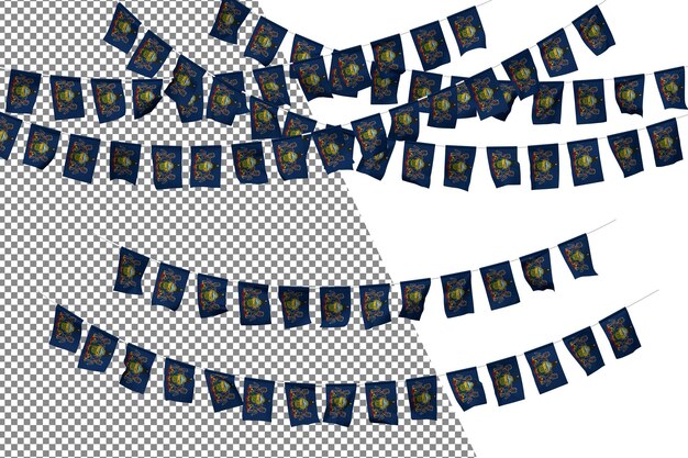 PSD ensemble de décoration de corde de banderoles de drapeau de l'état de pennsylvanie, petit drapeau de célébration, rendu 3d