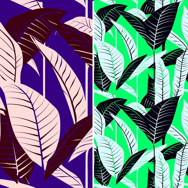 PSD un ensemble de dessins colorés avec des feuilles et des plantes