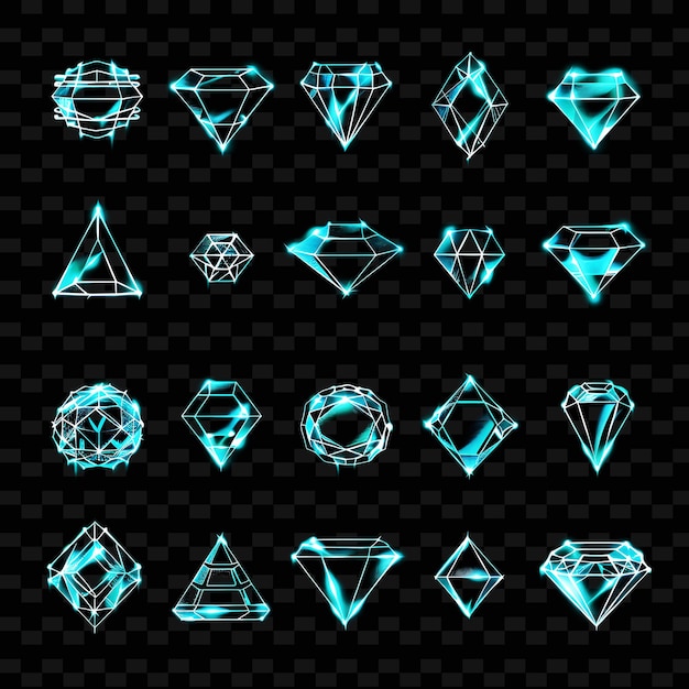 PSD un ensemble de différentes formes de diamants sur un fond noir