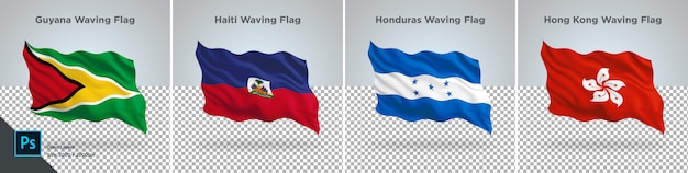 Ensemble De Drapeaux De Guyana, Haïti, Honduras, Drapeau De Hong Kong Sur Transparent