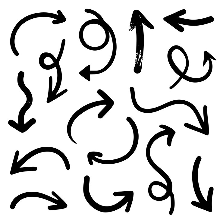 PSD ensemble d'éléments de conception de la flèche du doodle psd