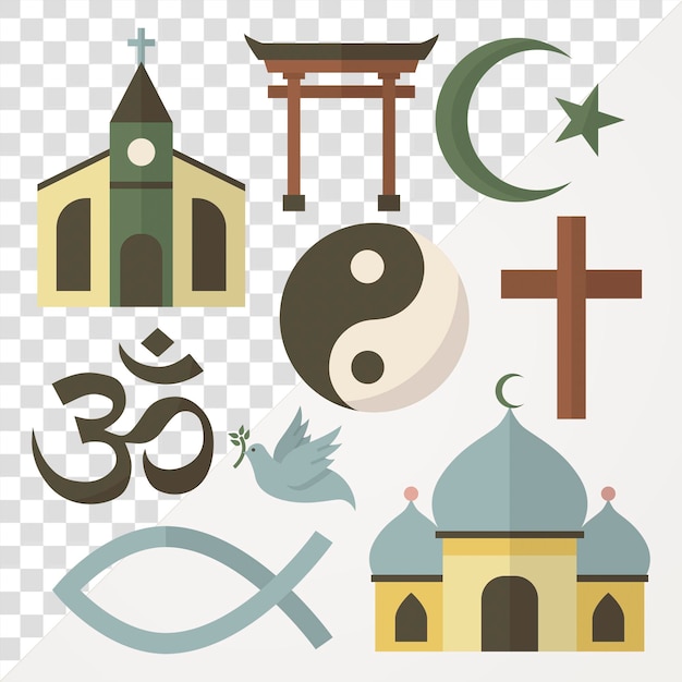Ensemble d'éléments de conception de symboles religieux mixtes