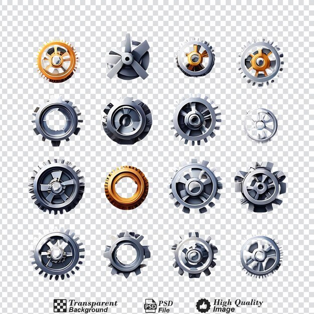 PSD ensemble d'engrenages isolés sur un fond transparent