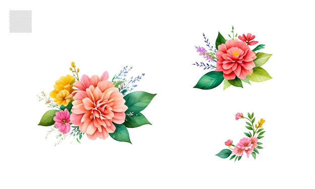 PSD ensemble de fleurs à l'aquarelle, illustrations réalistes pour des créations de mariée simples et élégantes
