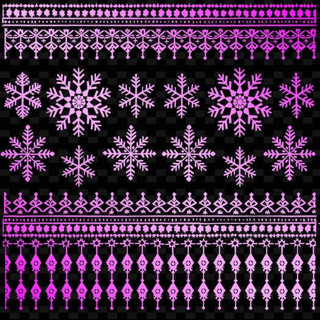 PSD un ensemble de flocons de neige et un fond noir avec un motif violet