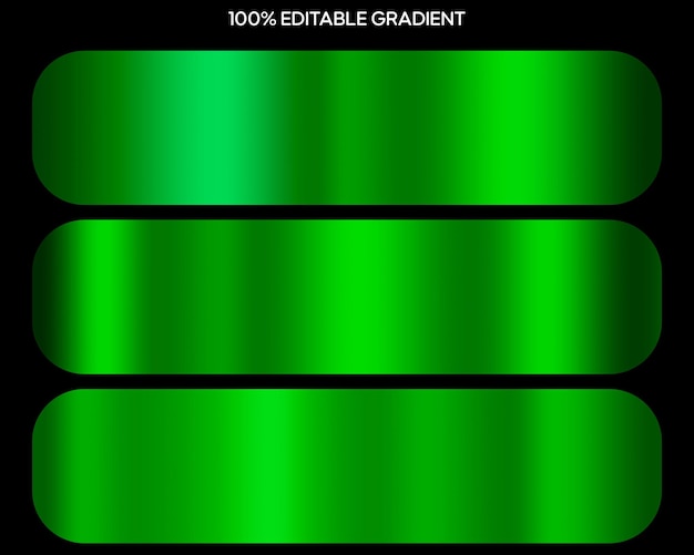 Ensemble de gradients métalliques verts collection d'échantillons psd gradient lumineux sur fond noir