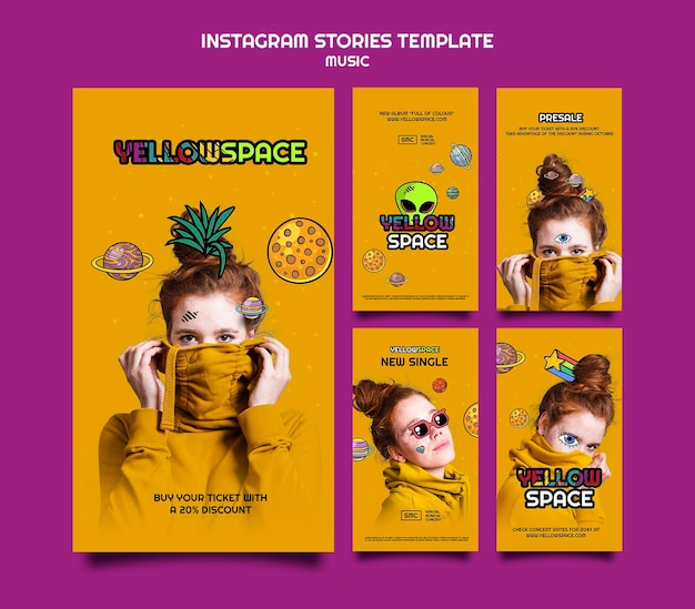 Ensemble d'histoires instagram d'un nouvel album de musique