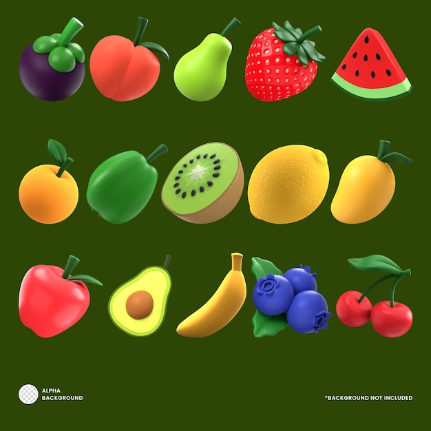 Ensemble d'icônes 3D de fruits