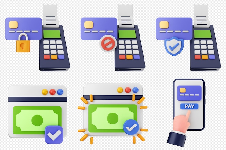 PSD ensemble d'icônes d'argent de paiement 3d
