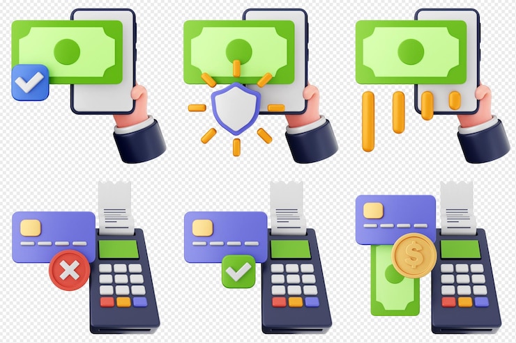 PSD ensemble d'icônes d'argent de paiement 3d