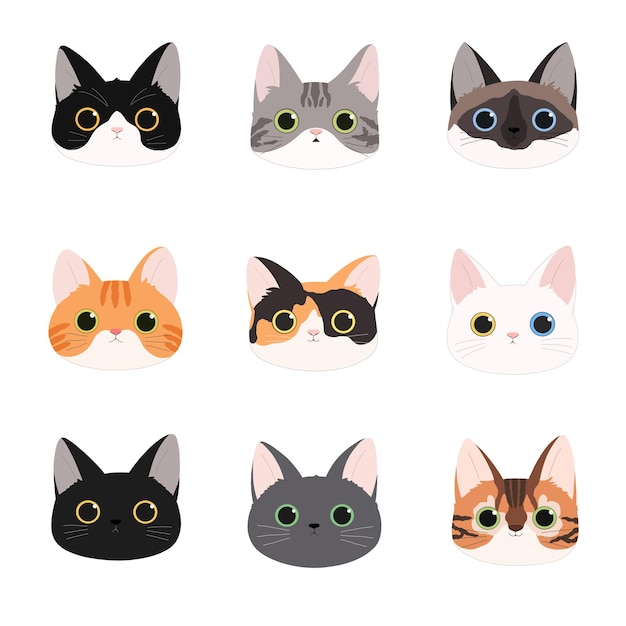 Un ensemble d'icônes de chats mignons