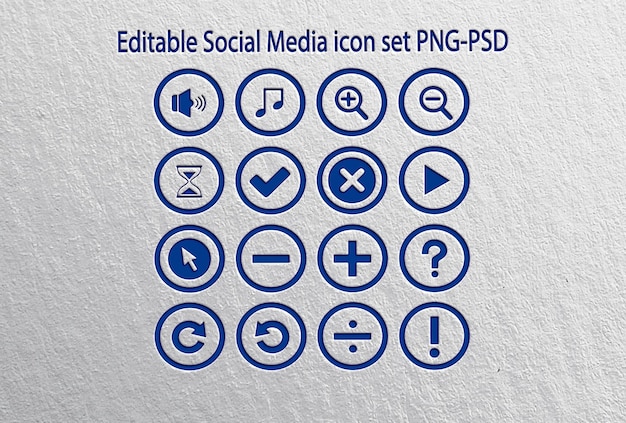 Ensemble d'icônes de médias sociaux modifiables définies au format PNG-PSD
