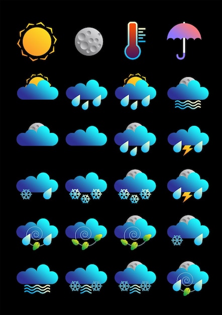 PSD ensemble d'icônes météo