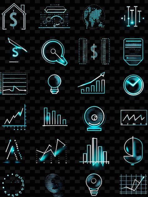 PSD un ensemble d'icônes avec le mot financier dessus