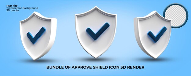 PSD un ensemble d'icônes de rendu 3d approuve le bouclier transparent