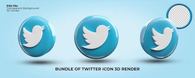 Ensemble D'icônes De Rendu 3d Twitter Couleur Bleu Transparent Twitter