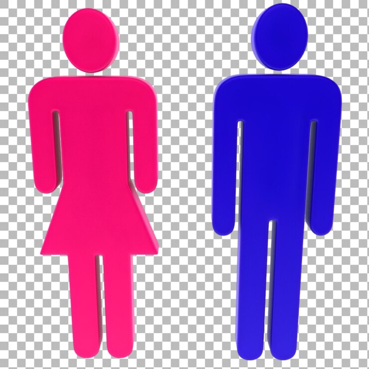 PSD un ensemble d'icônes de toilettes de dessins animés mettant en vedette une figure masculine et féminine en rose et bleu conçues pour une indication claire du genre dans les espaces publics