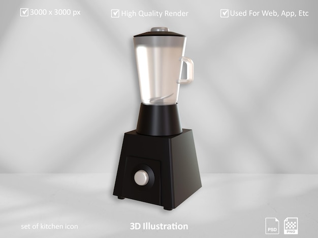 Ensemble d'illustration 3D de la machine à mélanger l'icône de la cuisine
