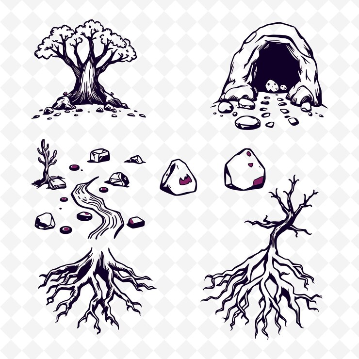 PSD un ensemble d'images d'un arbre et d'une roche
