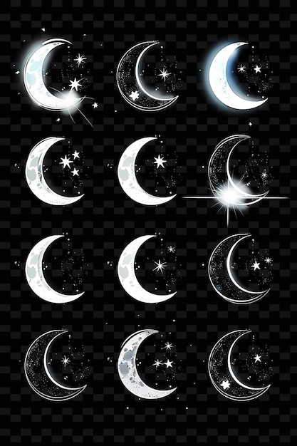 PSD un ensemble d'images de croissant de lune et d'étoiles