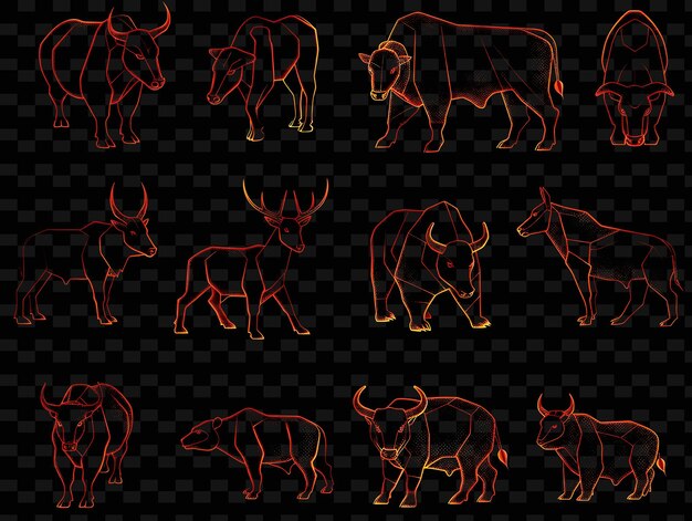 PSD un ensemble d'images de rhinocéros avec un fond rouge et orange