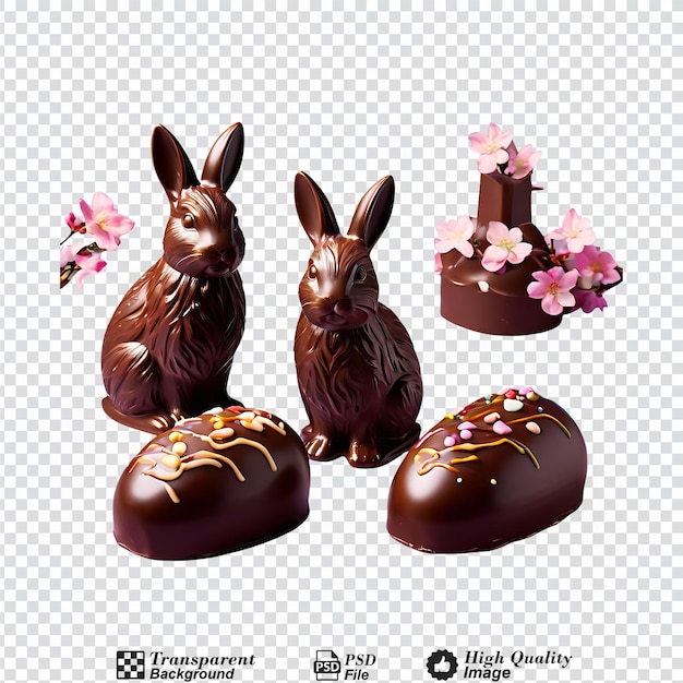 PSD un ensemble de lapins de pâques au chocolat isolés sur un fond transparent