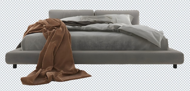 PSD ensemble de literie et couverture gris-brun moderne désordonné, lit, vue de face