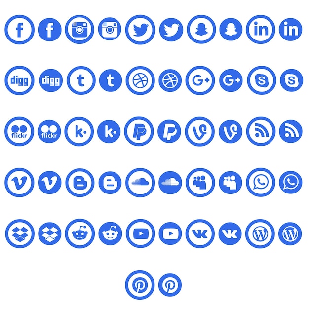 Ensemble de logos de médias sociaux en couleur bleue