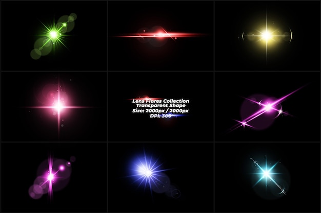 Ensemble de lumière de lentille réaliste de collection de lens flare coloré