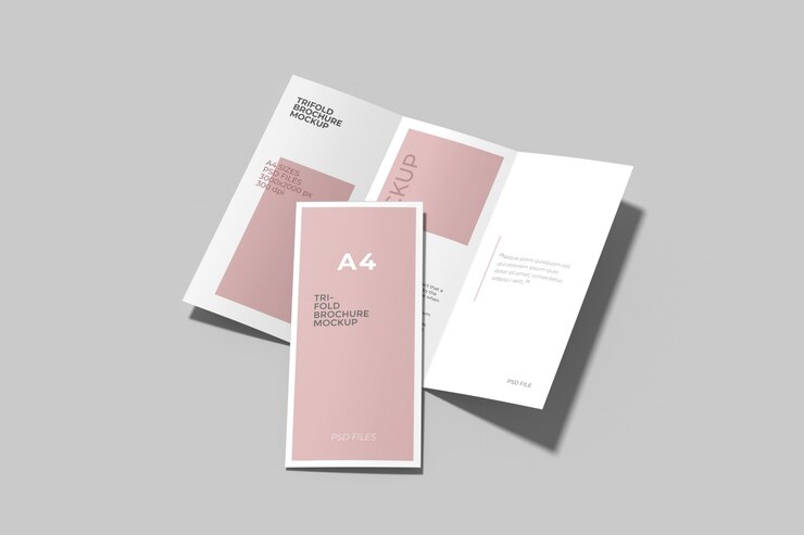 PSD ensemble de maquette de brochure à trois volets a4 vue d'ange élevé