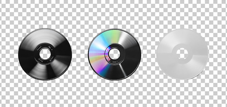 PSD un ensemble d'une maquette de vieille musique cd disque collection de boîtiers de bijoux isolé arrière-plan transparent