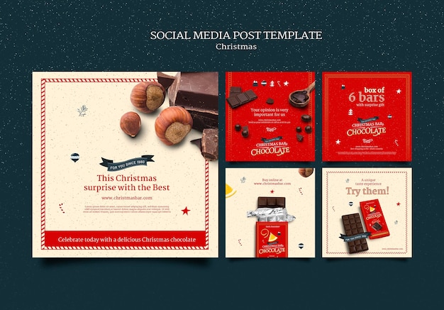 PSD ensemble de messages instagram au chocolat de noël