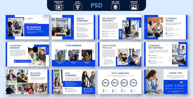 PSD ensemble de modèles de diapositives de présentation powerpoint business moderne créatif