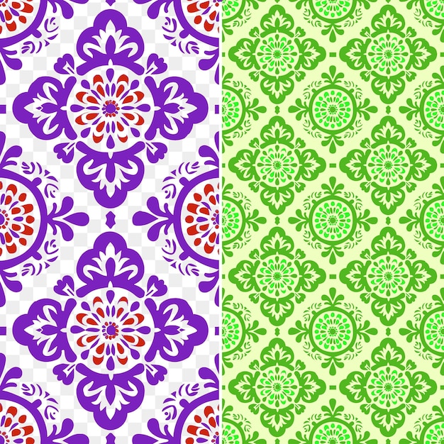 PSD un ensemble de motifs colorés sans couture avec des fleurs vertes et violettes