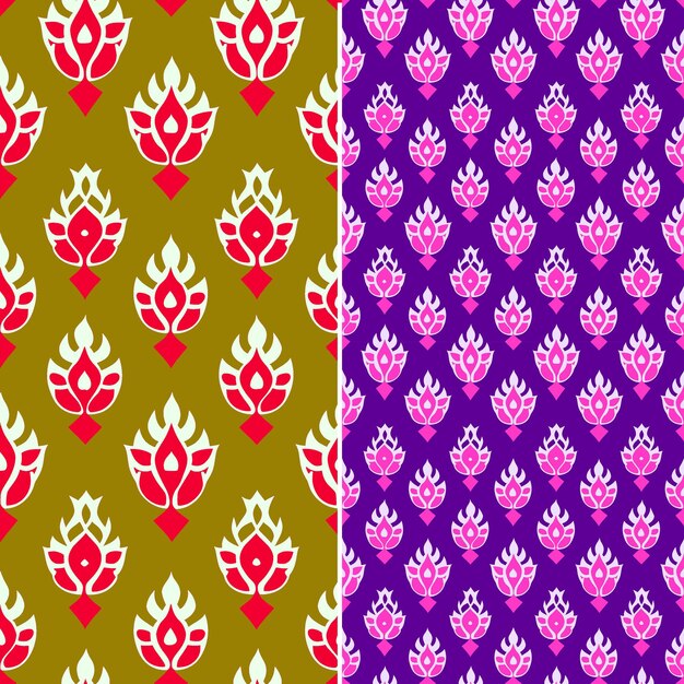 PSD un ensemble de motifs différents avec des fleurs violettes et un fond vert