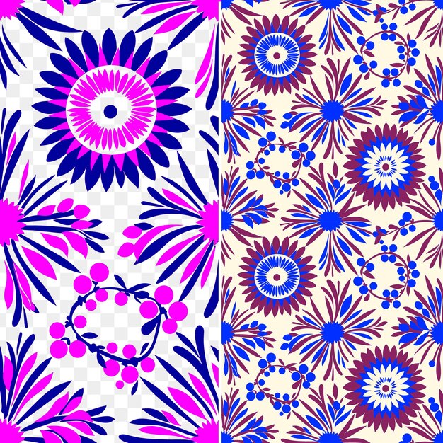 PSD un ensemble de motifs floraux colorés avec des fleurs violettes et roses