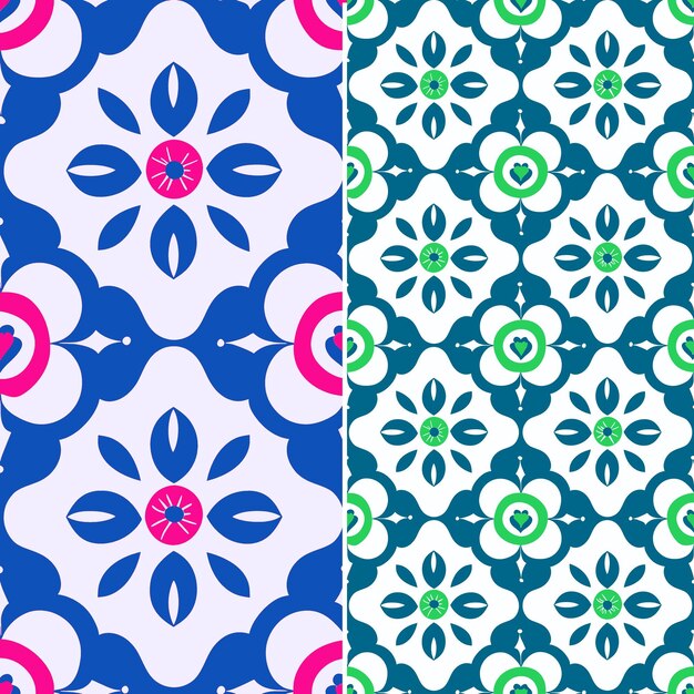 PSD un ensemble de motifs géométriques colorés avec une fleur bleu vert rose et vert