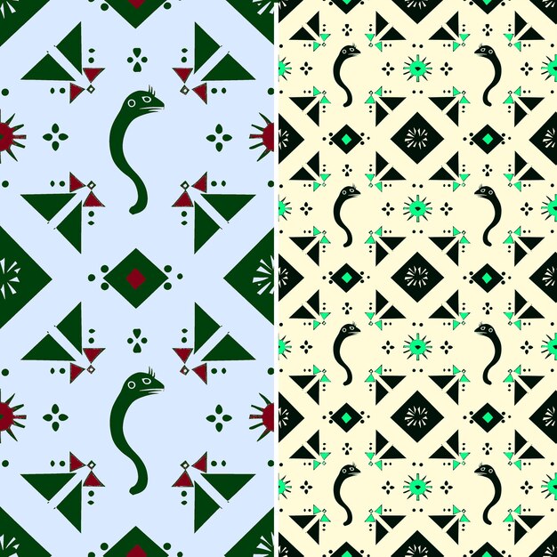 Un Ensemble De Motifs Géométriques Avec Un Dragon Vert