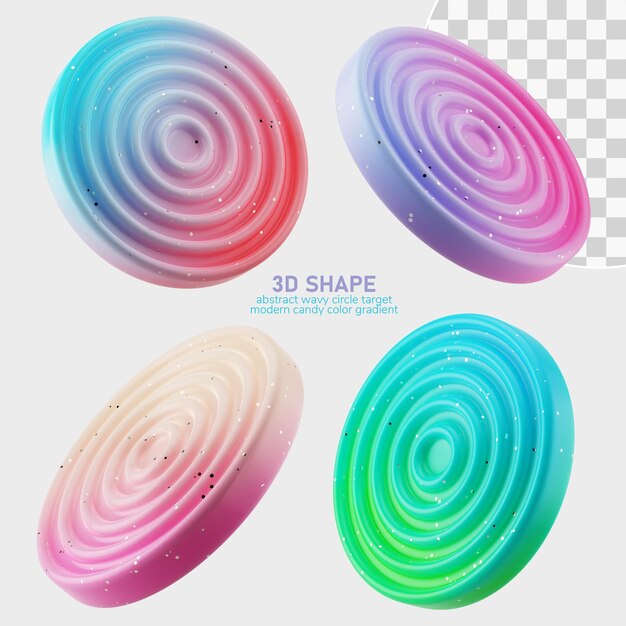 ensemble multi angle de formes de cercle ondulé abstrait 3d flottant avec dégradé moderne de couleur bonbon