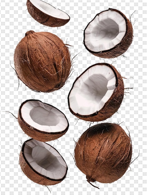 PSD un ensemble de noix de coco avec un fond blanc avec un contour noir
