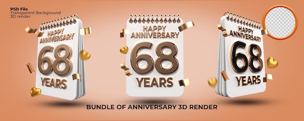 Ensemble De Numéro D'anniversaire De Rendu 3d De L'âge De 68 Ans, Style Or, Célébration De L'âge, Style De Luxe