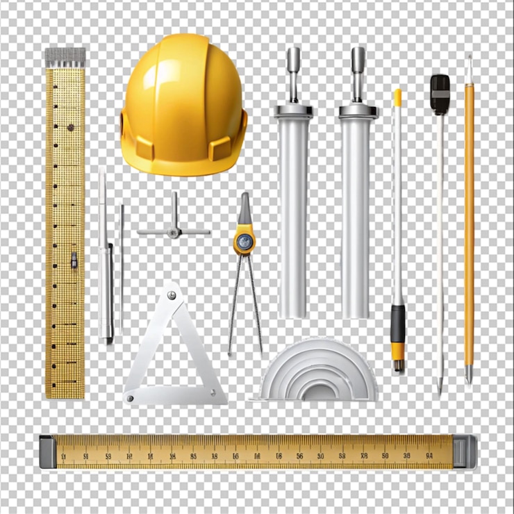 PSD ensemble d'outils d'architecte isolés sur un fond transparent