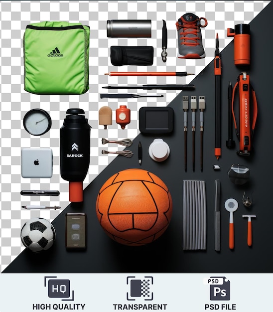 Un Ensemble D'outils D'entraînement Sportif Professionnel De Haute Qualité Et Transparent Avec Une Balle Orange, Un Stylo Noir Et Un Stylo Orange, Un Pen Orange Et Un Pen Noir, Une Balle Noire Et Une Balle Orange.