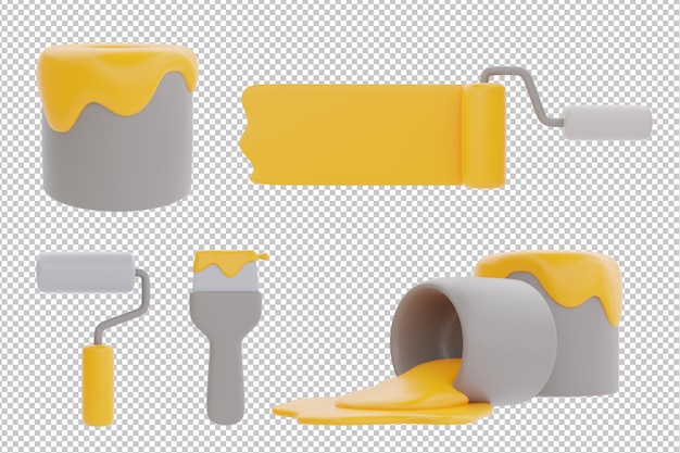 PSD ensemble d'outils et d'équipement de construction, pinceau, rouleau éponge et pot de peinture, fête du travail. ren 3d