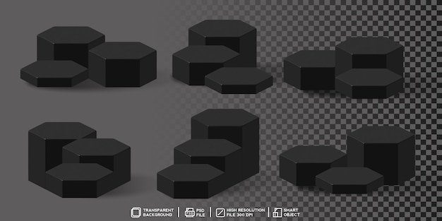 ensemble de podium noir à affichage hexagonal pour le rendu 3d de la toile de fond du produit