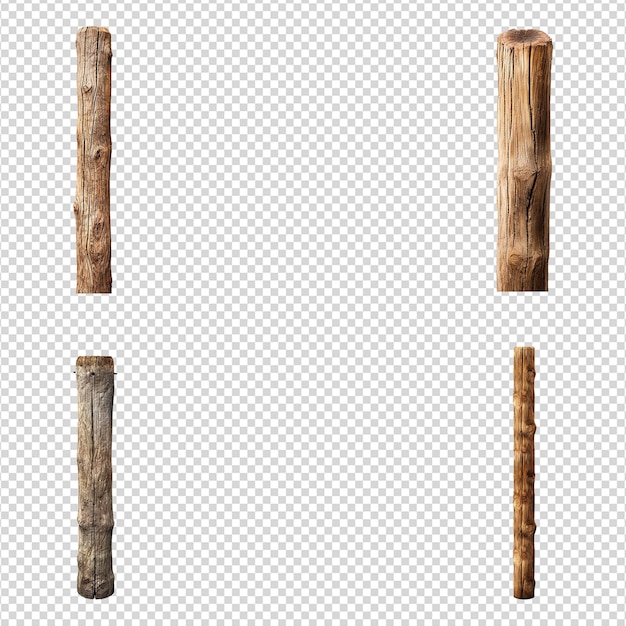 PSD un ensemble de poteaux de bois isolés sur un fond transparent png