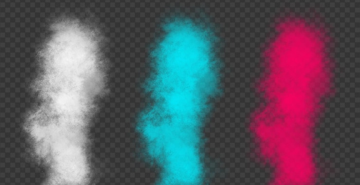 PSD ensemble de poudre de fumée blanche et colorée isolée sur fond transparent