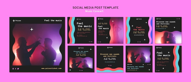 PSD ensemble de publications sur les réseaux sociaux de concerts de musique