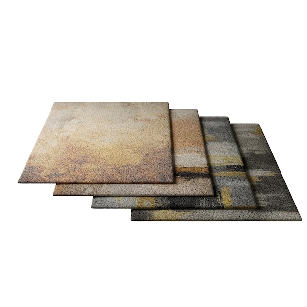 Un ensemble de quatre morceaux carrés de tapis de couleurs et de motifs différents